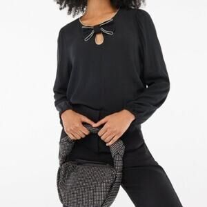 J Crew Jeweled Bow Top Embellished Rhinestone Black Silver Holiday Flowy Large